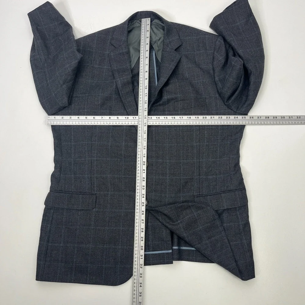 Brooks Brothers 1818 Fitzgerald Blazer 50L Gray Blue Windowpane Wool Sport Coat